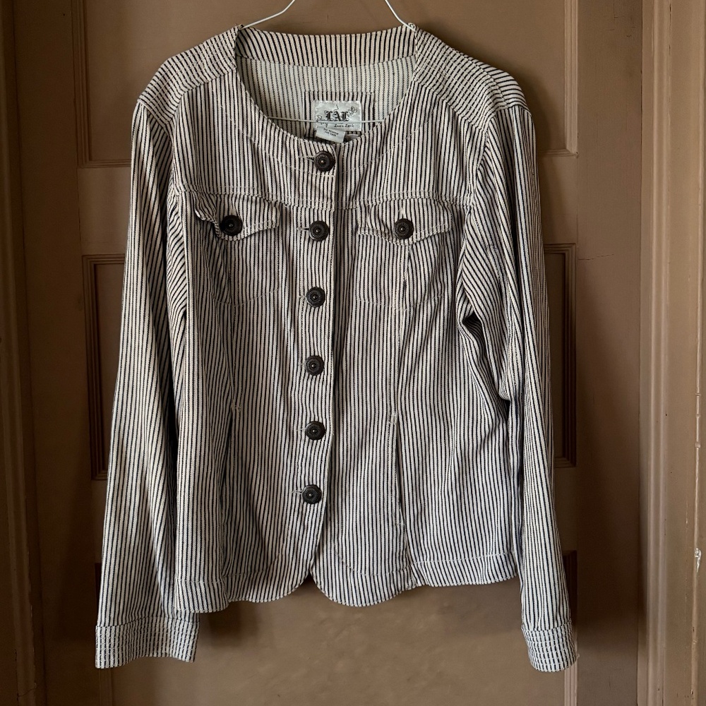 LAL Live a Little Pinstripe Cotton-Spandex Western Jacket Pockets Women's Sz M